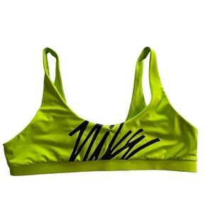 Nike Women's XLARGE Logo Scoop Neck Bikini Top in Lime Green